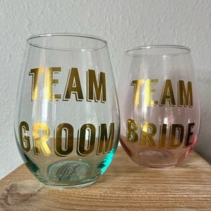 Team Bride Team Groom stemless wine glass